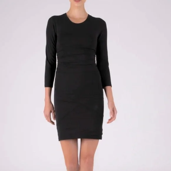 atm black dress ATM Women's Slub Jersey Long Sleeve V-Neck Dress